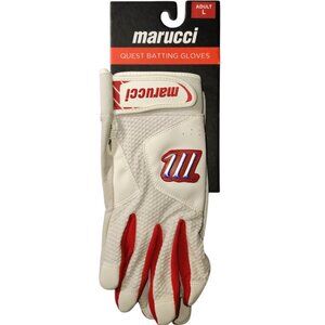 Marucci Quest Batting Gloves Adult Large White Red Leather Mesh Neoprene New NWT